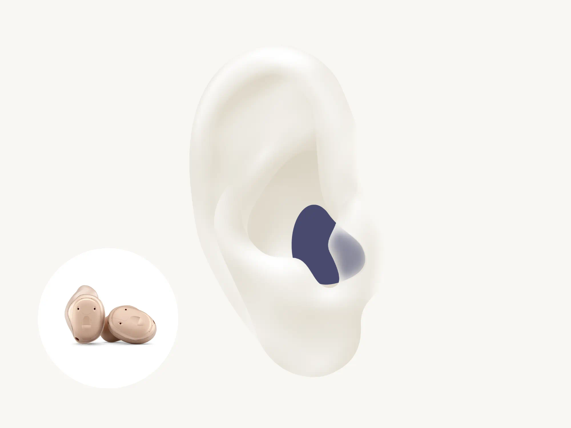 Illustration showing the types of hearing aid called ITE which is worn in the canal with Widex Moment ITE.