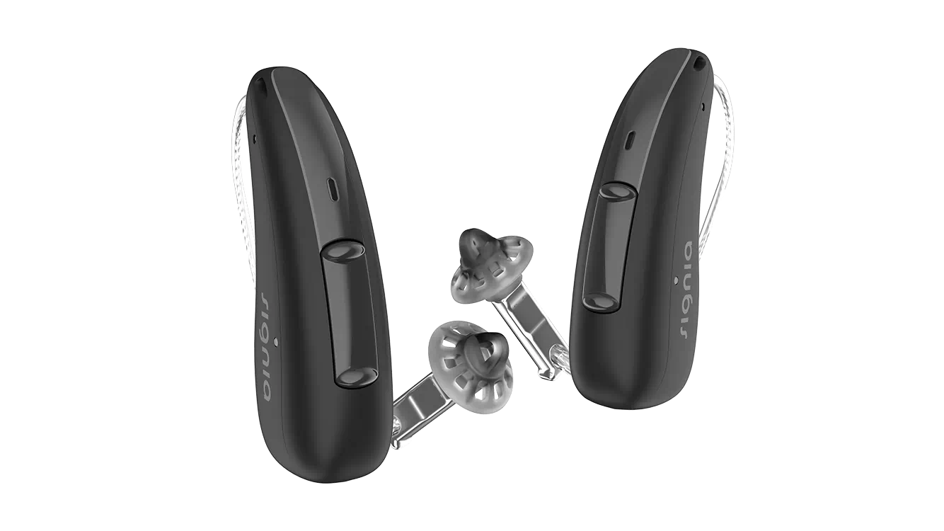 Signia Pure Charge&Go AX Paar in der Farbe Schwarz.