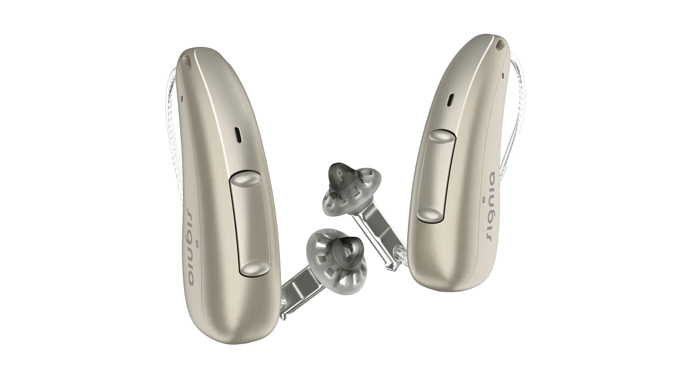 Signia Pure Charge&Go AX Paar in feinem Goldton.