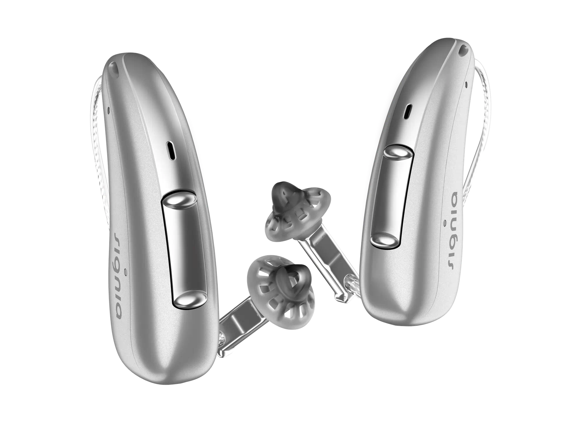 Signia Pure Charge&Go T AX Paar in Silberfarbe.