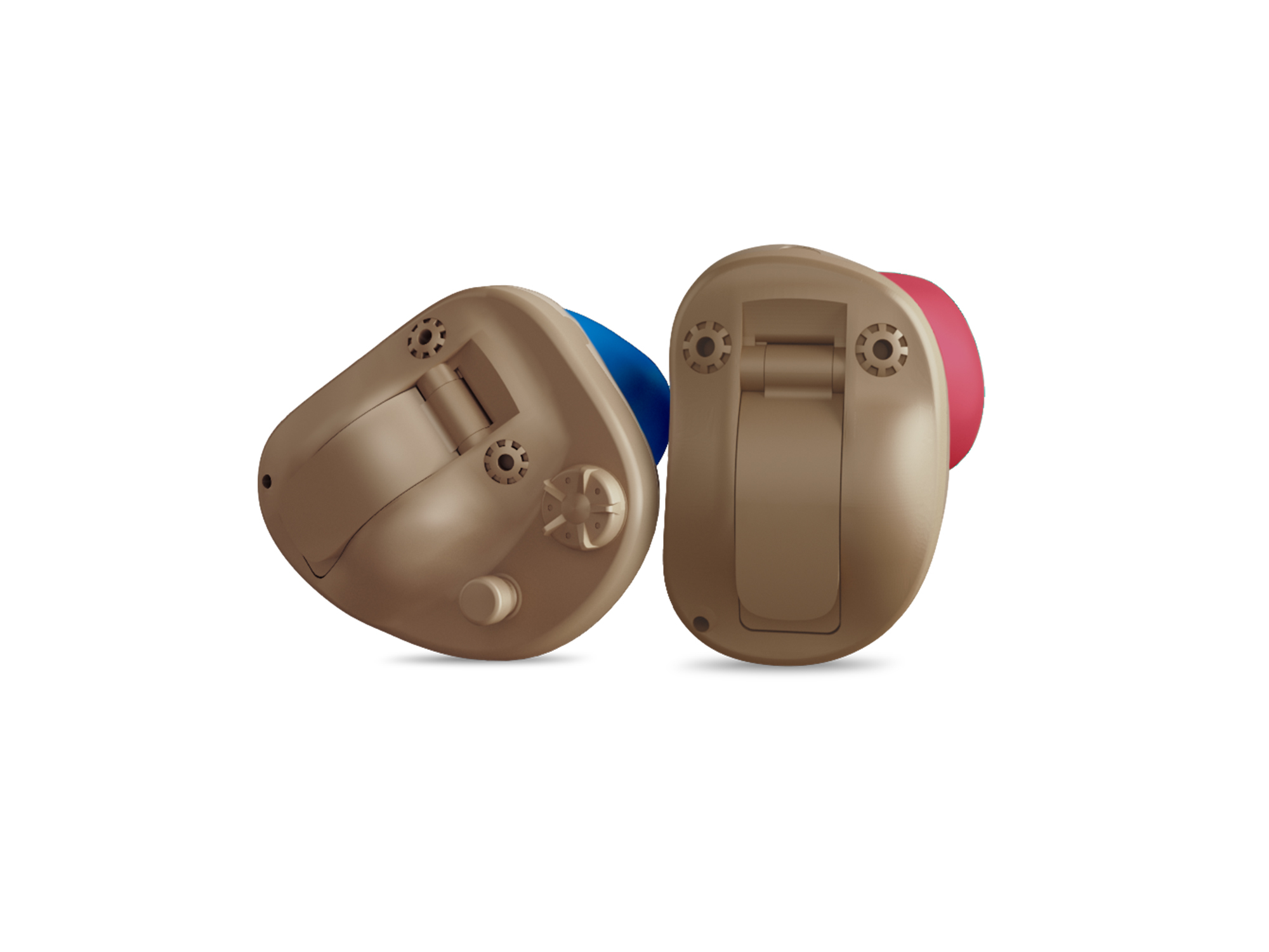 Widex Moment in the ear (ITE) hearing aids shown as a pair.