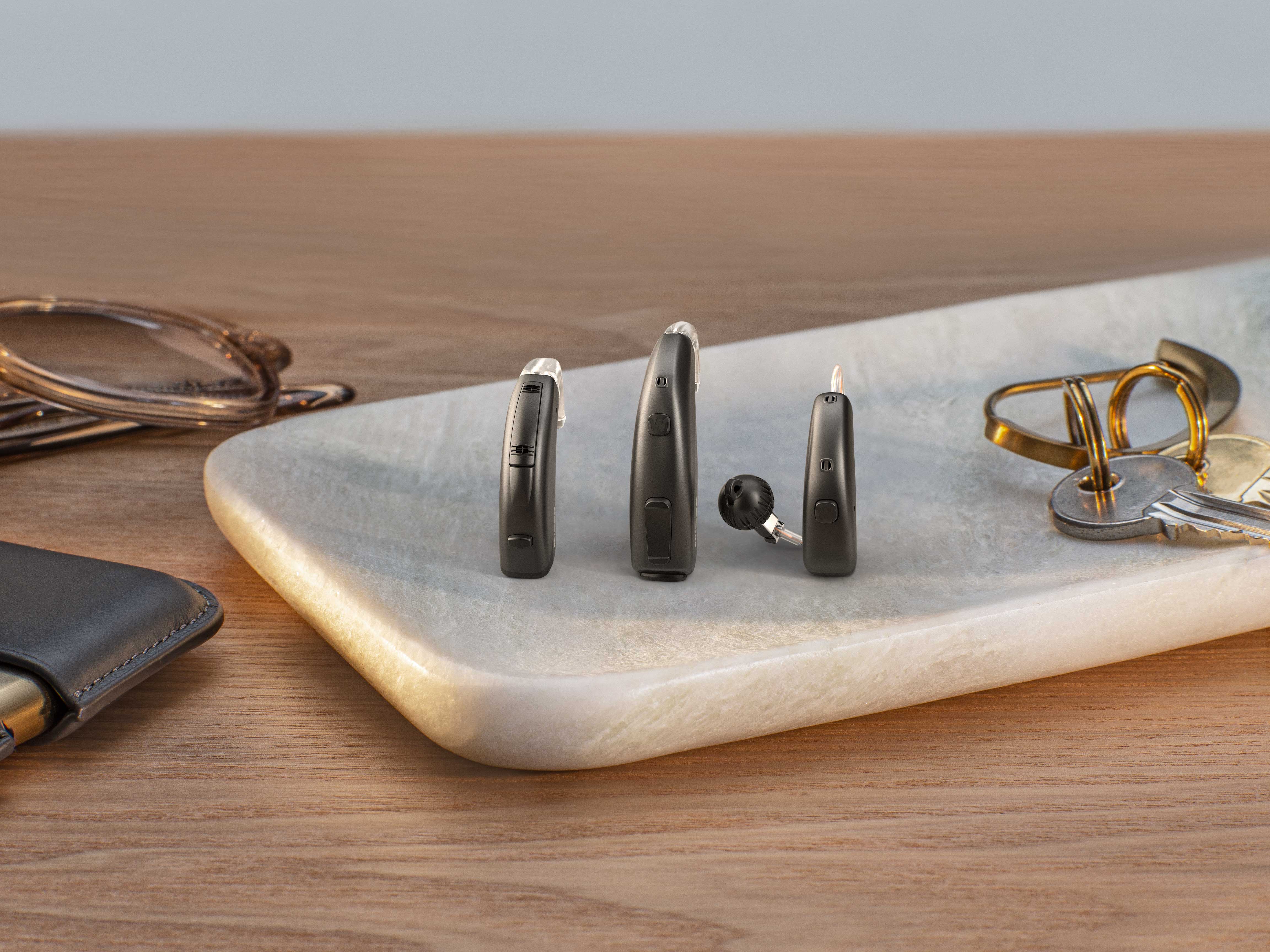 Hearing aids on a desk