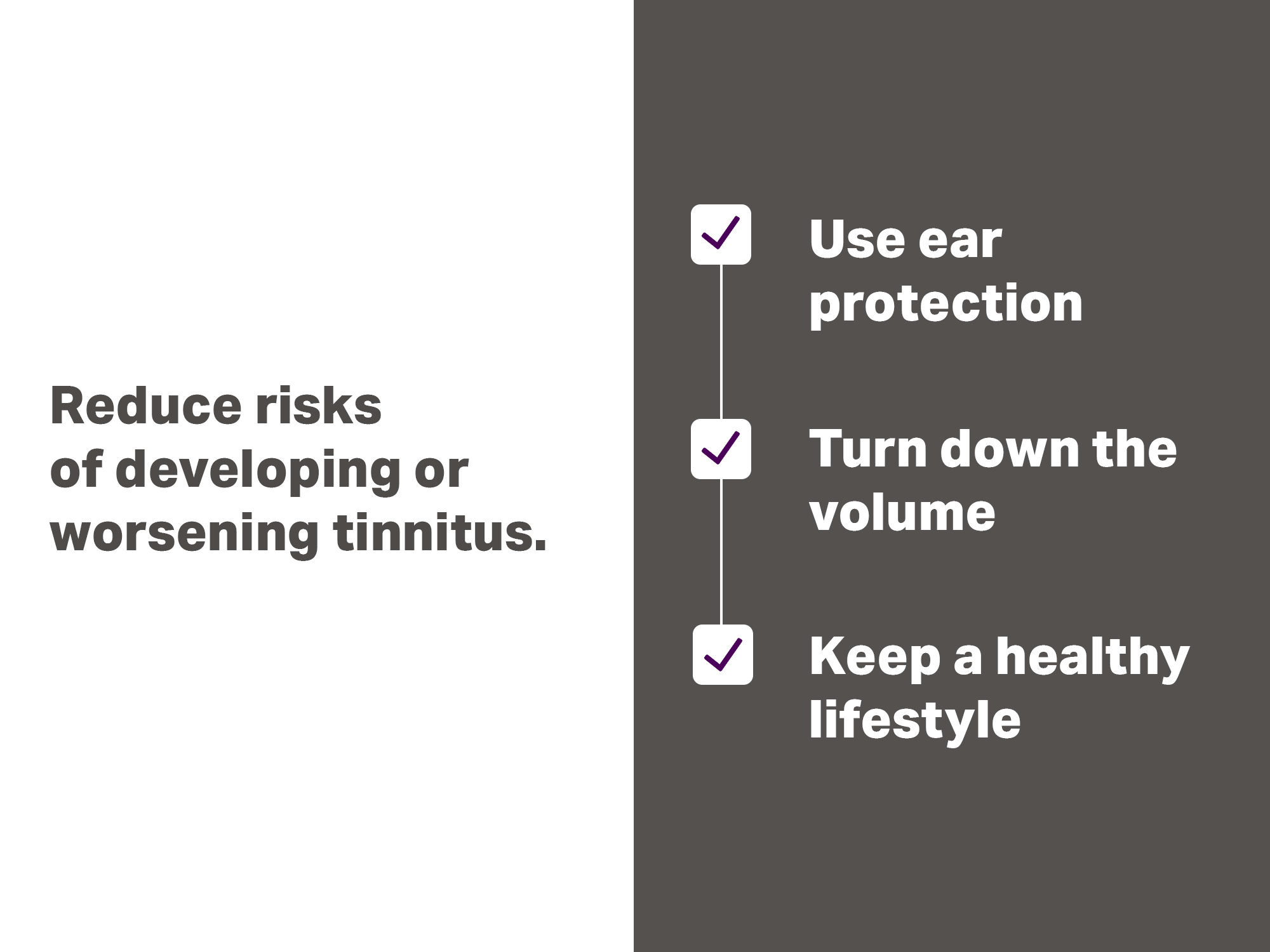 Advise on how to reduce risks of developing or worsening tinnitus.