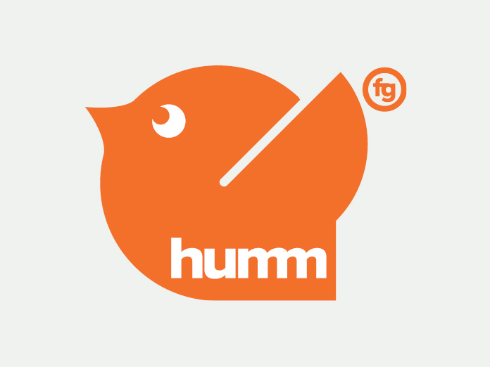 Humm logo with a grey background. 