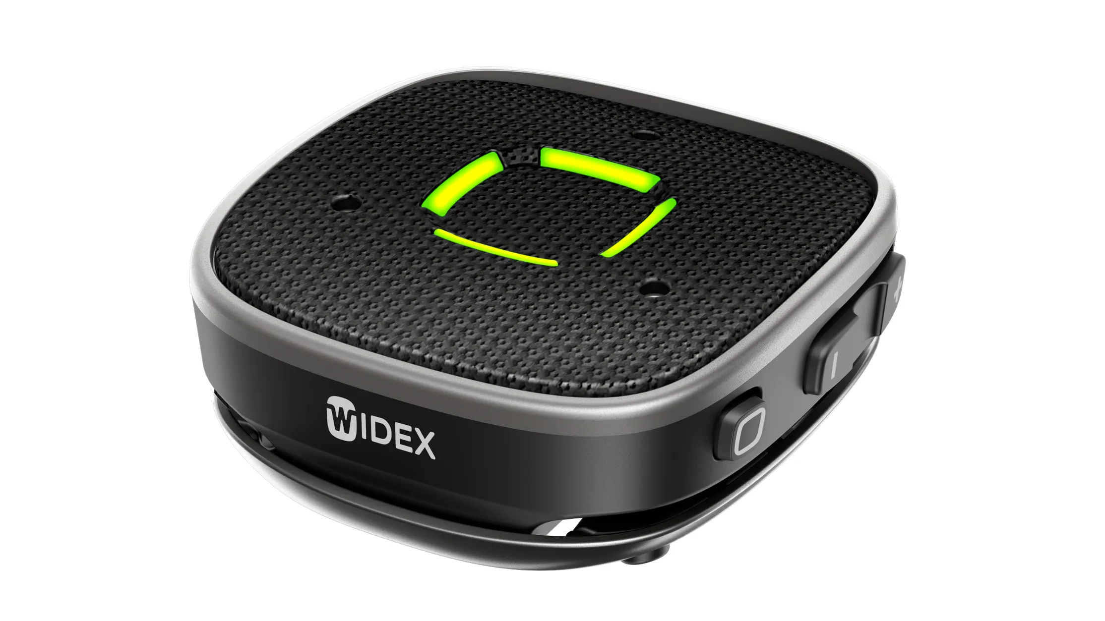 Dispositivos Widex Sound Assist, que oferecem audição melhorada, streaming de som e funcionalidade de microfone remoto para aparelhos auditivos.