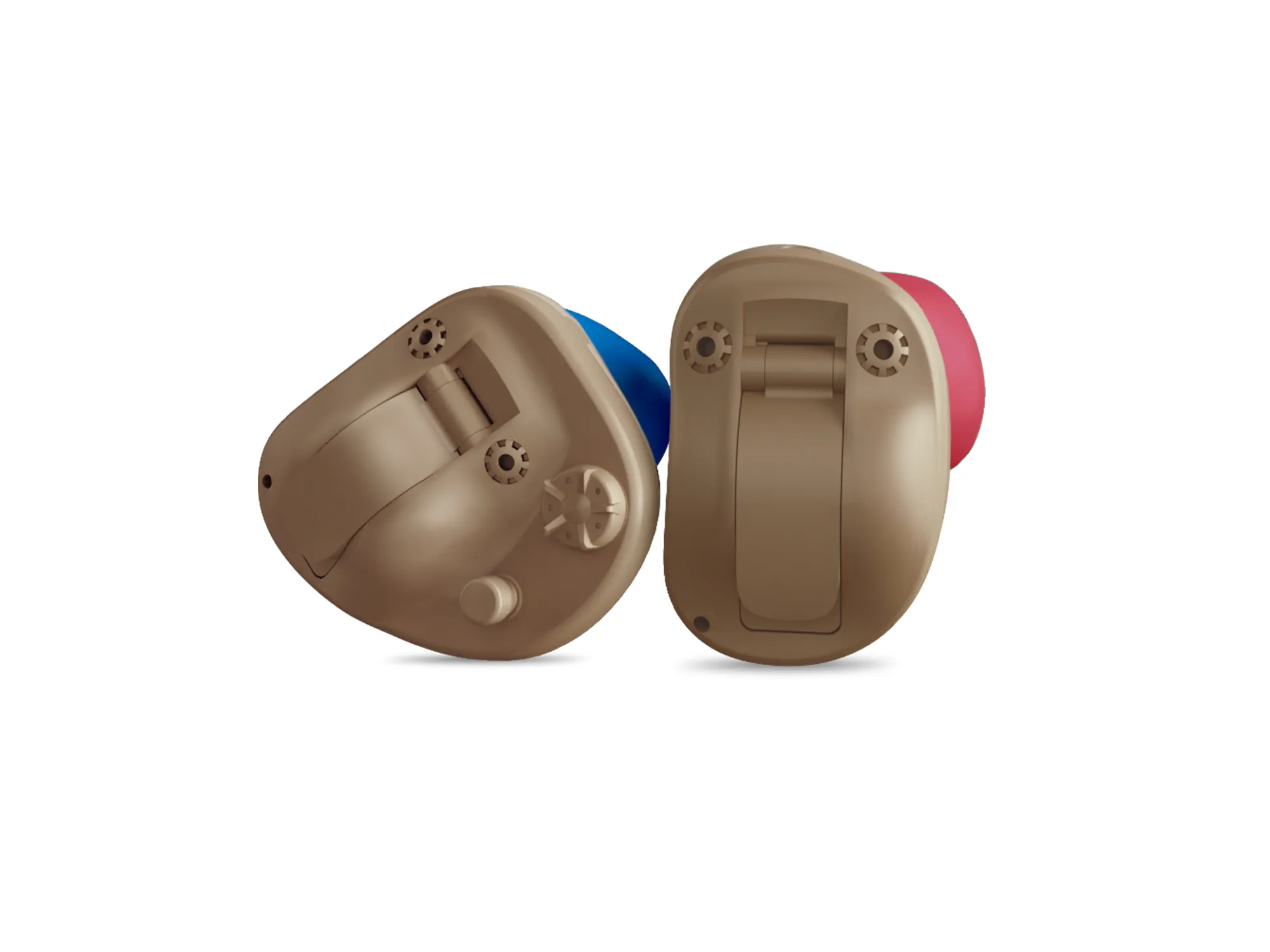 Widex Moment in the ear (ITE) hearing aids shown as a pair.
