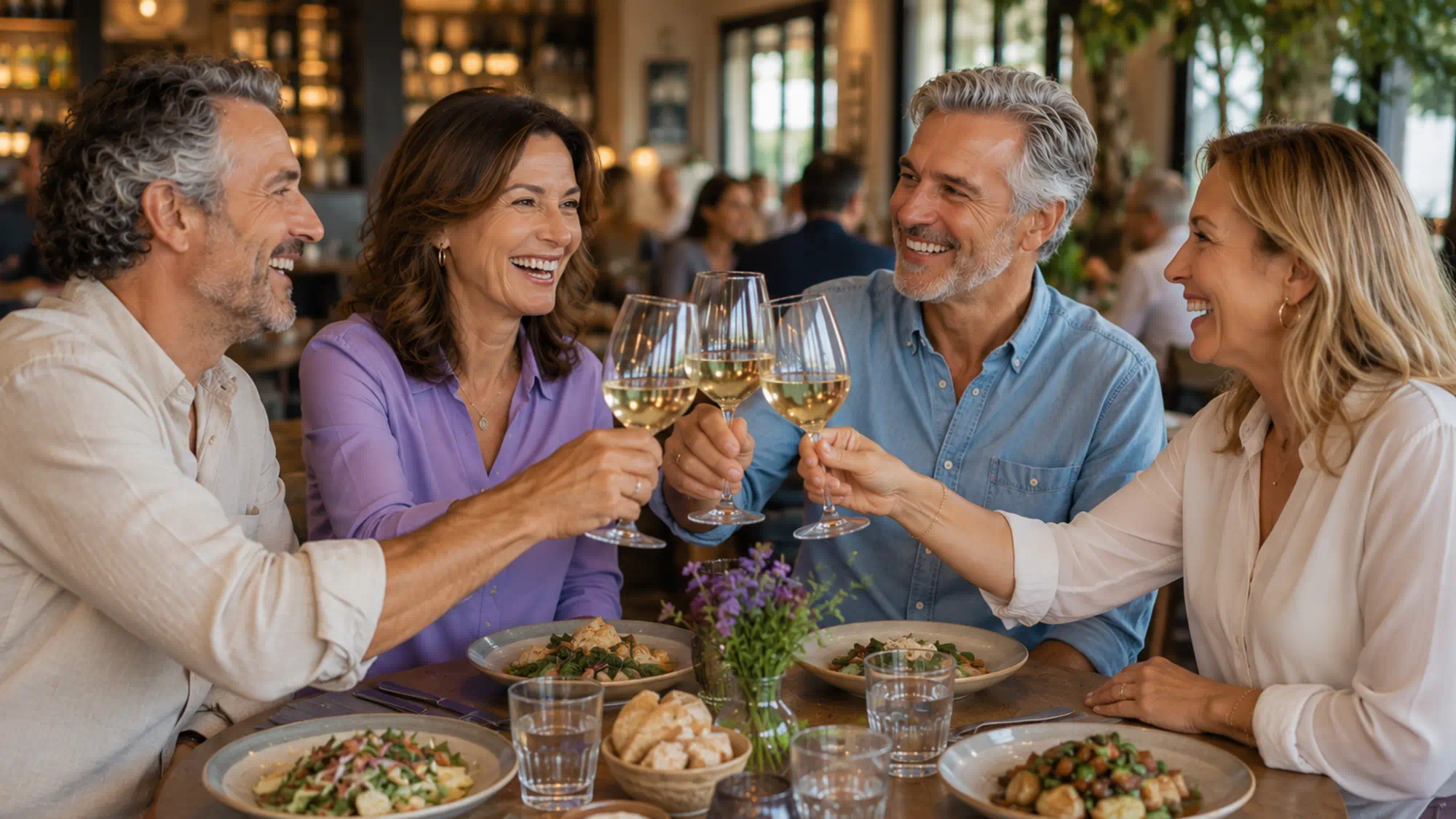 Amigos a almoçar em restaurante