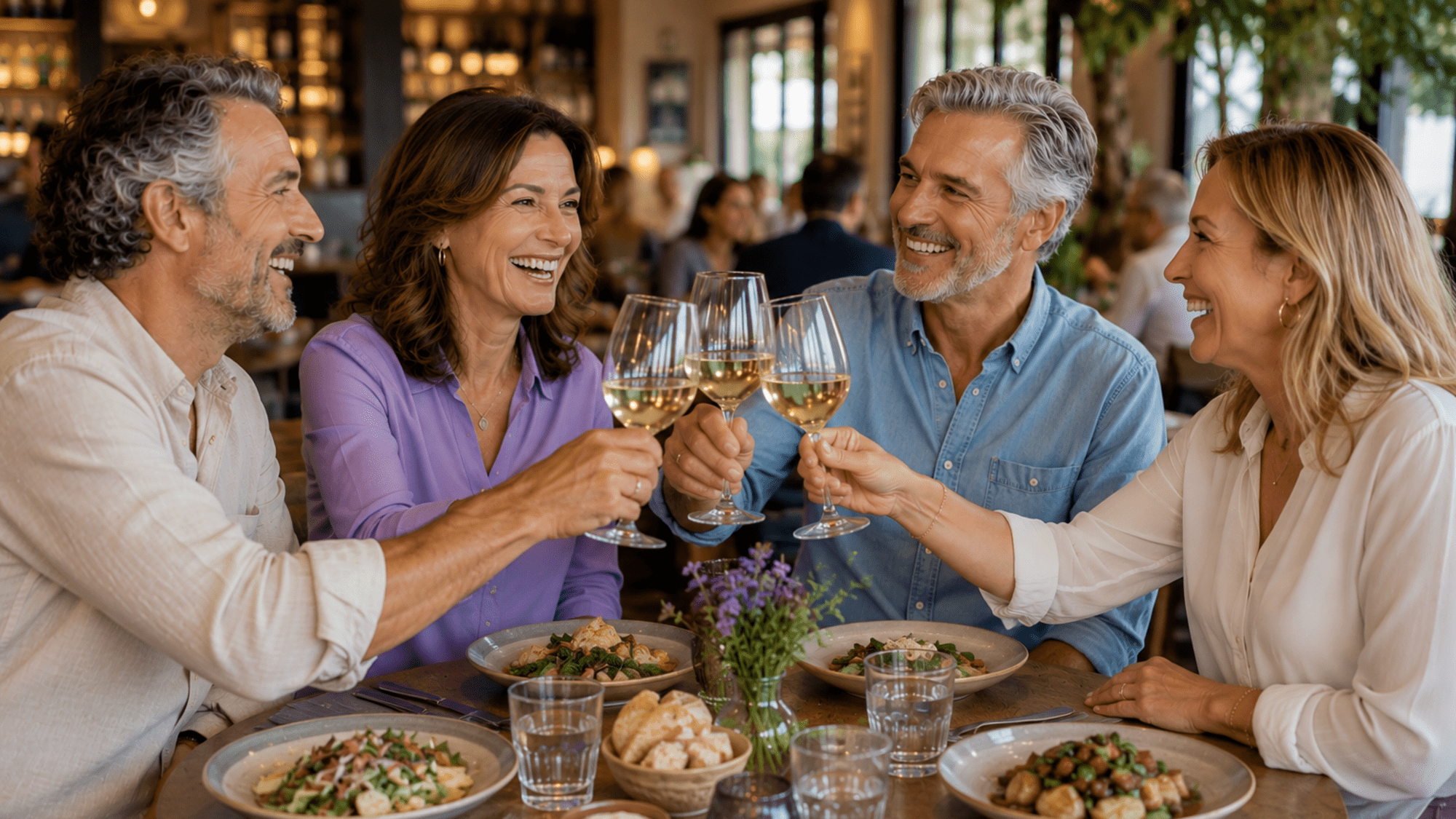 Amigos a almoçar em restaurante